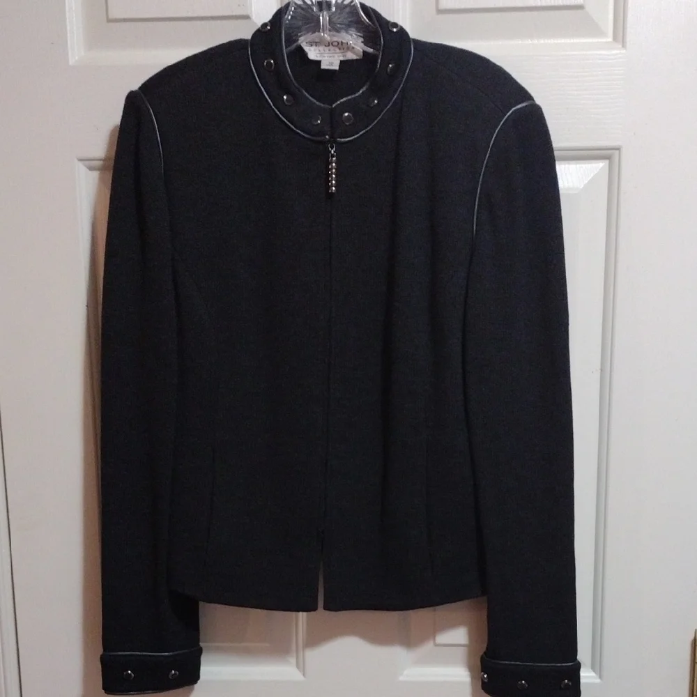 ST. John Collection By Marie Gray Vintage Santana Knit Blazer Charcoal Size 10 - Picture 10 of 12